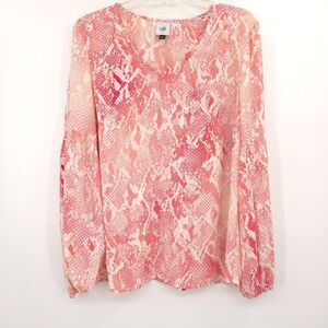 Cabi Bethany Snakeskin print blouse Size M pink/white long balloon sleeves